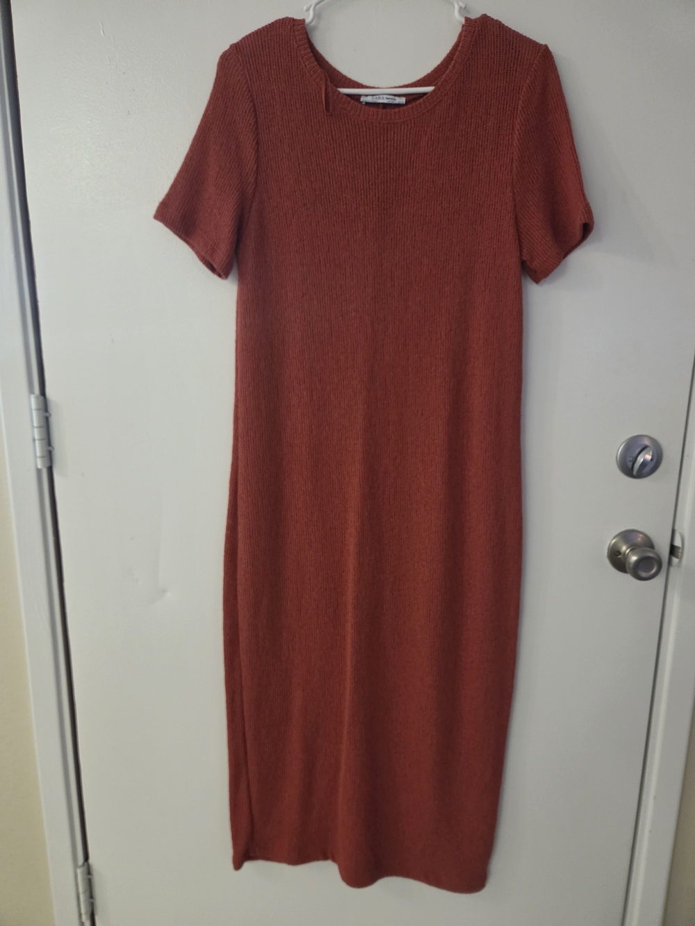 Zara Ribbed Short-Sleeve Maxi Dress - Rust Orange